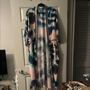 Tie-Dye Kimono with Embellished Trim